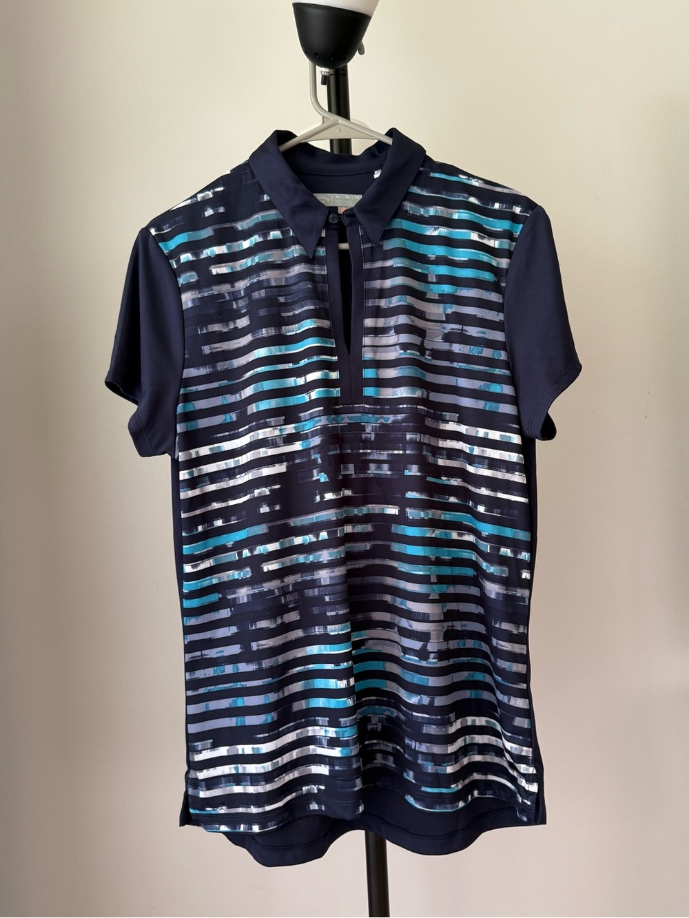 Callaway Navy Polo with Teal & Silver Stripes XL